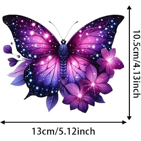 2pc Vibrant Purple Butterfly and Floral Decal, 5.12''x4.13'' Vinyl Self-Adhesive Sticker for Car, Truck, Motorcycle, Laptop - Animal Themed Design,