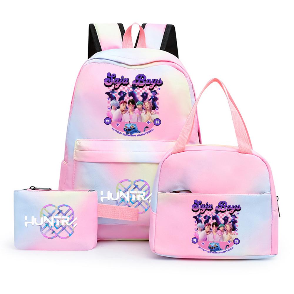 3Pcs/set Anime Cute Kpop Printed Backpack with Lunch Bag Pencil Case for Teenager Girl Boy Bookbag Large Capacity Waterproof Travel Bag Kid Gift