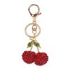 2pcs Sparkling Finish Cherry Keychain Red & Pink Key Ring Pendant Fruit Bag Charm  For Car Accessory