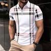 2024 Men's Summer Fashion Short Sleeved T-shirt Casual Men's Printed Plaid Striped POLO Shirt Zippered Sports Men's Tops