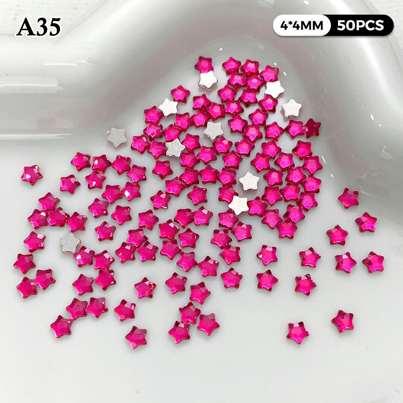50Pcs Shiny Five-Pointed Star Nail Decor Rhinestones Colorful Mini Flatback for Girls DIY Nail Art Craft