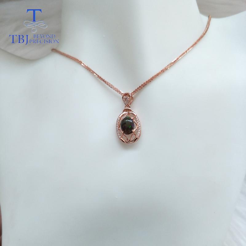 Bolaijewelry 925 Sterling Silver Opal Pendant Natural Gemstone Oval 6*8mm Simple Design Fine Jewelry for Woman Anniversary or Daily Wear
