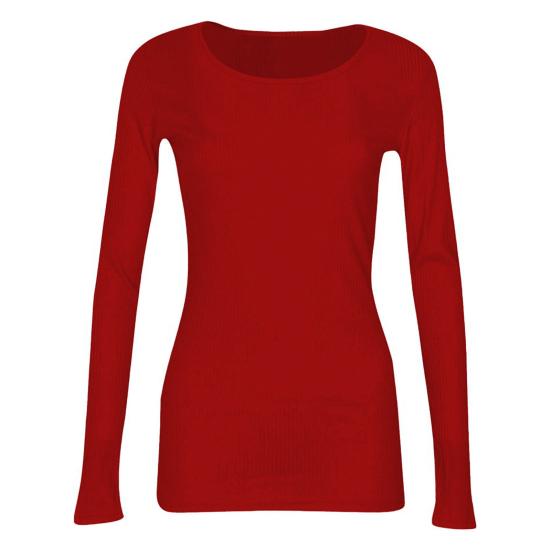 Женский ребристый топ с длинным рукавом, облегающий топ, стандартный крой, легкий, с круглым вырезом