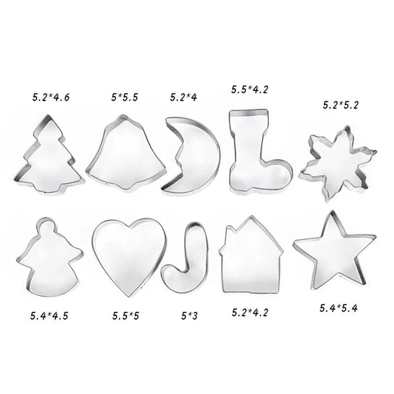 10Pcs/set Christmas Cookie Cutter Stainless Steel Cut Candy Biscuit Mold Cooking Tools Christmas Theme Cutters Baking Mold