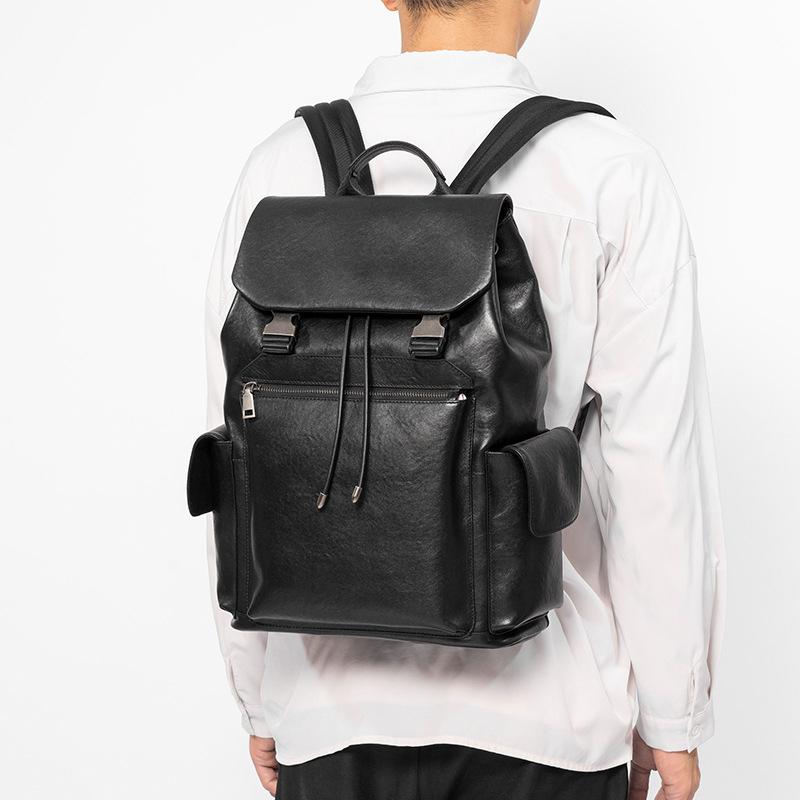 Натуральная кожа мужской повседневный рюкзак модный затягивающийся компьютерный рюкзак деловой большой емкости сумка расширения