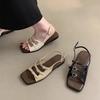 Women's Sandals Summer 2024 Retro French Flat Back Strap Roman Shoes Square Toe Belt Buckle Flat Sandalias Femininas