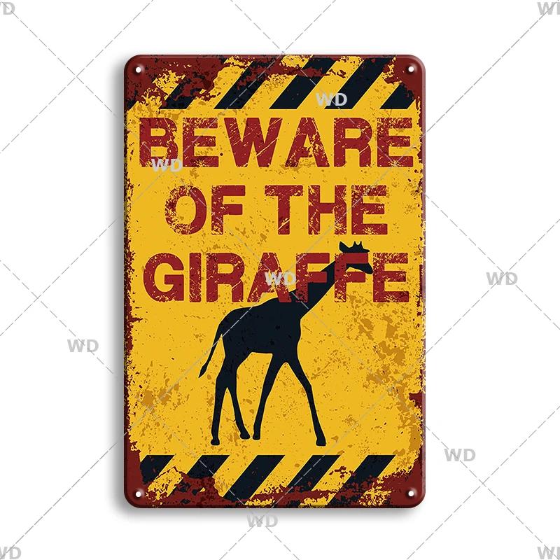 Предупреждение Опасность Металлические Знаки Остерегайтесь Животных Постер с Котом Винтажная Настенная Табличка Металлическая Тарелка Паб Бар Дом Живопись Декор для Мужской Пещеры