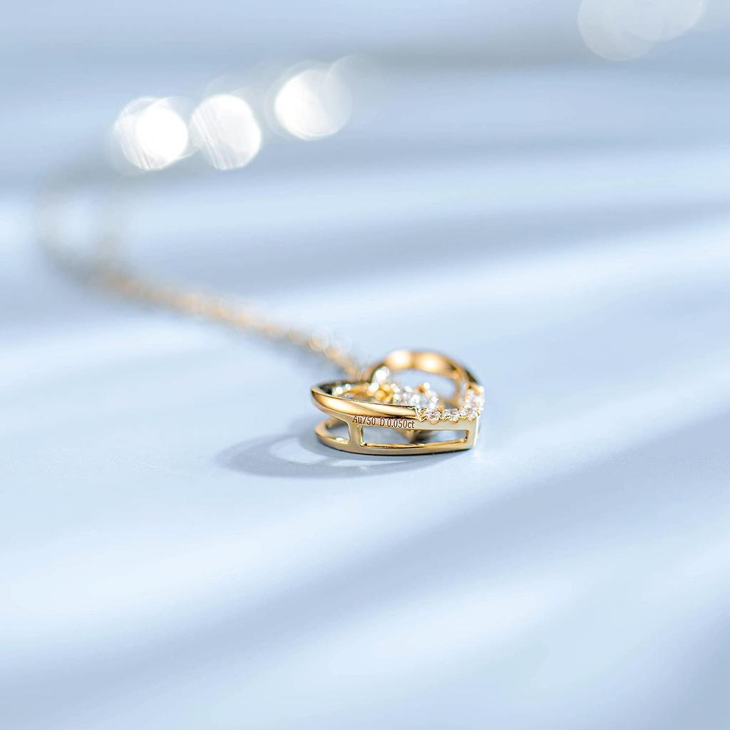 K18 Gold Necklace Open Heart Lab Grown Diamond Dancing Gemstone Swaying Shine Christmas White Day Birthday Anniversary Present Gift Wrapping Included