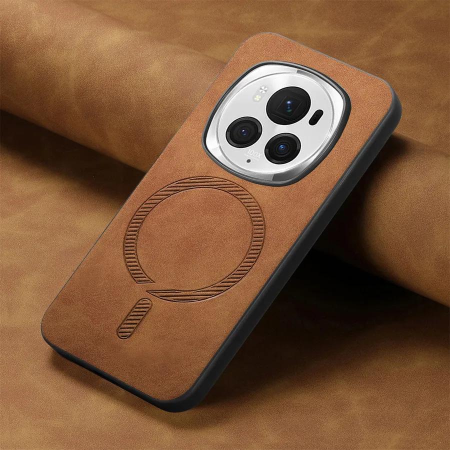 Для Huawei Honor Magic 6 Pro 5G Роскошный кожаный чехол для беспроводной зарядки Magsafe Магнитный чехол для Honor Magic6 Lite 6pro Противоударный бампер