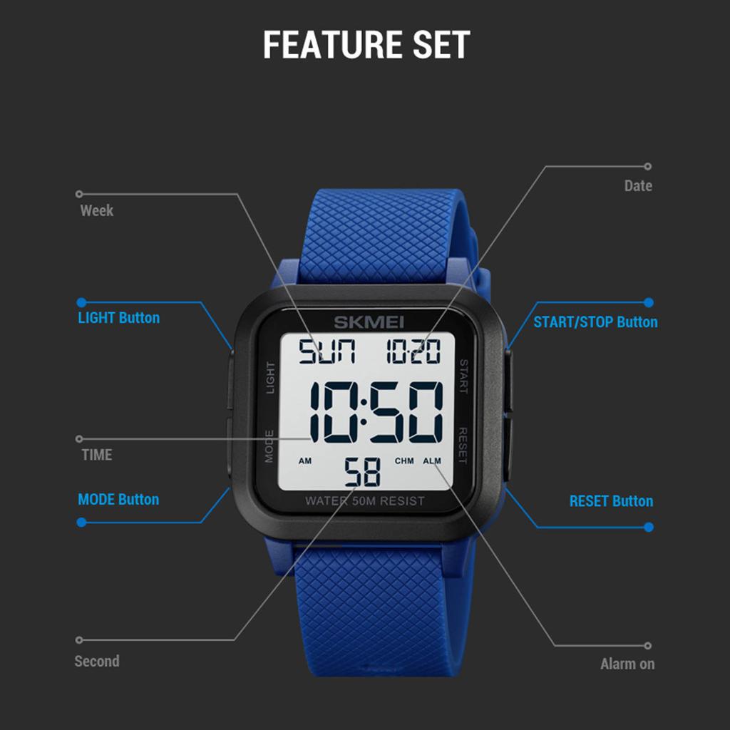 SKMEI 1894 спортивные часы с обратным отсчетом, двойное время, будильник, настольный хронограф, цифровые часы