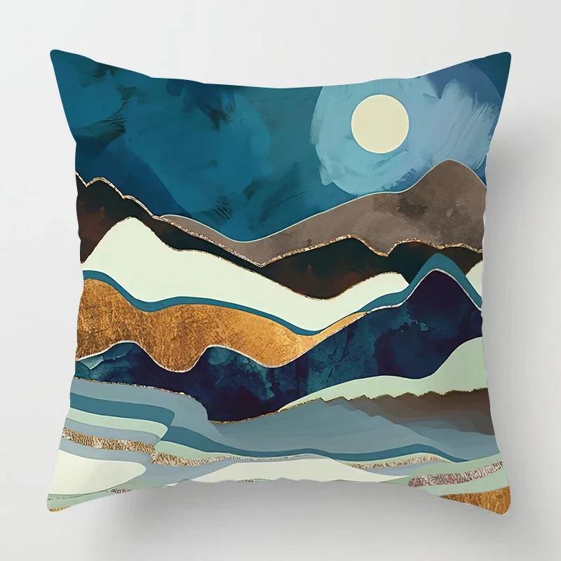 Nordic Mountains Sunrise Whale Metal Painting Pillowcase Sofa Decoration Cushion Cover Home Decoration Cushion Cover