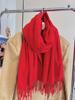Versatile Fringed Solid Color Wool-Like Scarf For Women 2023 New Autumn Winter Prom Red Scarf Wholesale Warm Shawl