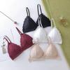 Lace French Triangle Cup Wirefree Bra for Big Busts - V-Neck, Thin Back, Smoothing Minimizer.