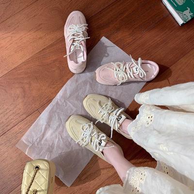 Виноградная мать такая же девчачья жемчужная пара шнурков кожаная спортивная внутренняя высота увеличение повседневный стиль балетные тренировочные туфли женщины