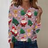 Women's Fashion Casual V-Neck Long Sleeve Decorative Button Christmas Print Top