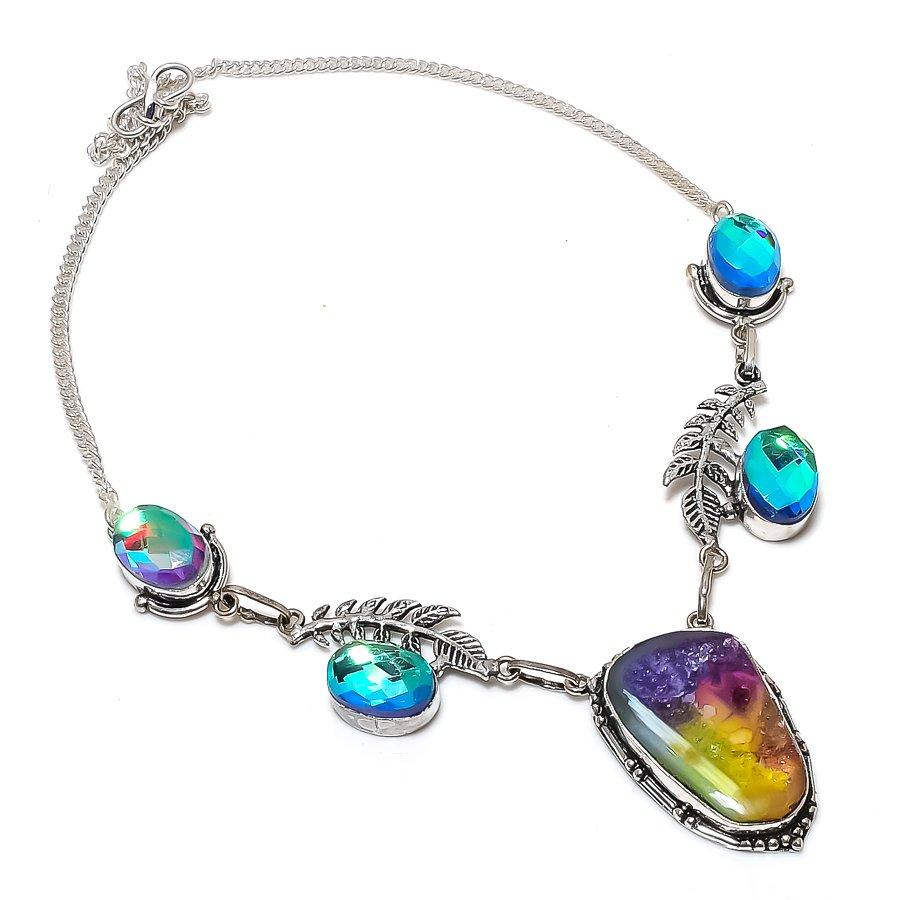 Rainbow Solar Quartz, Mystic Gemstone 925 Sterling Silver Necklace 18"