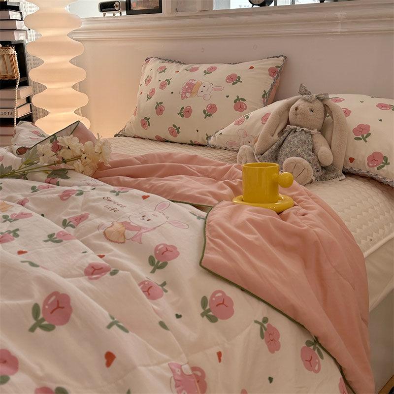 Квилт с цветочным принтом, мягкий, приятный к коже, дышащий, летнее одеяло с ультразвуковой вышивкой, летнее машинная стирка, покрывало