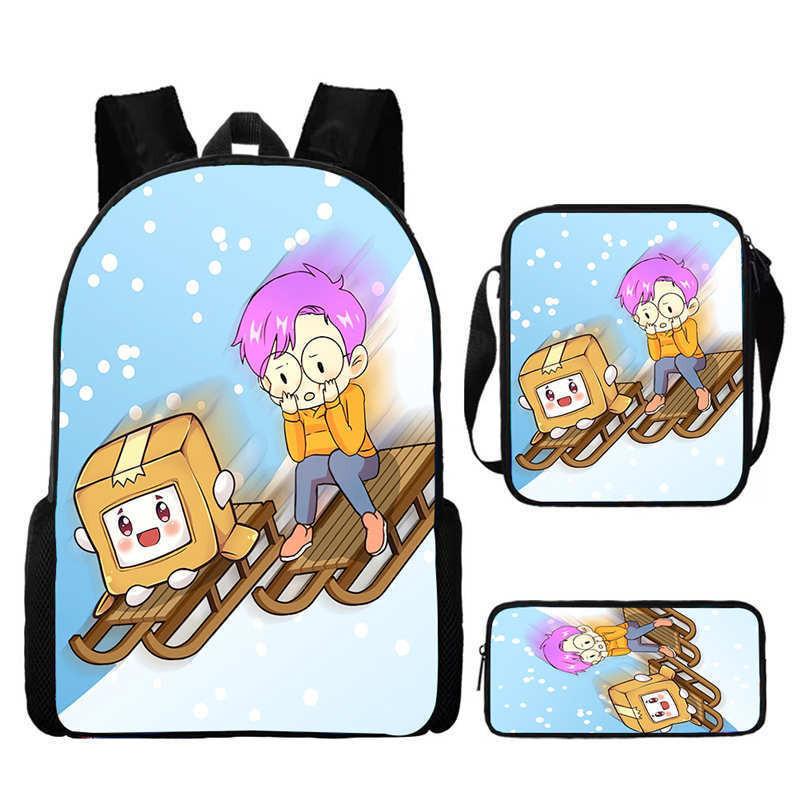 Pattern Cartoon Lankybox Backpack Shoulder Bag Pencil Case Three Piece Set