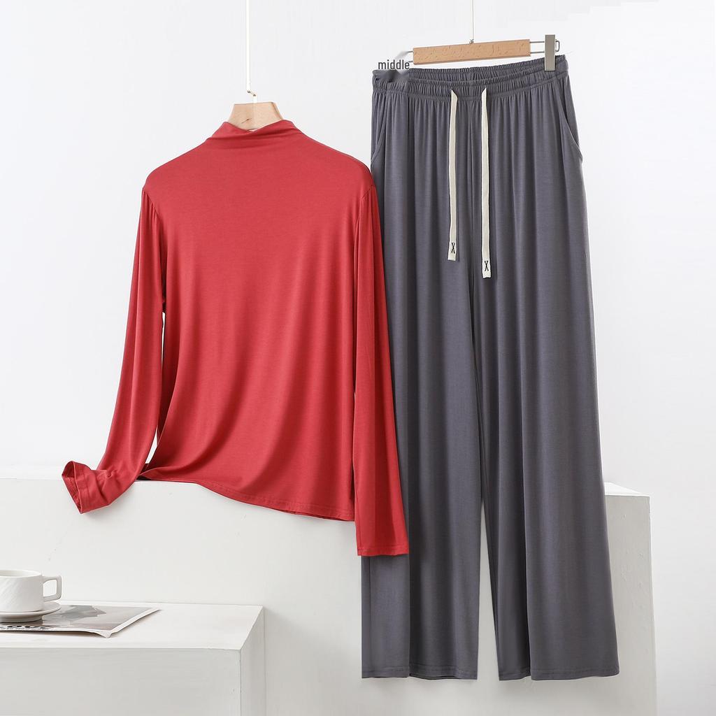 Женский пижамный комплект с высоким воротником и длинным рукавом с защитой плеч - Мягкий, гладкий, больших размеров, летняя одежда для сна