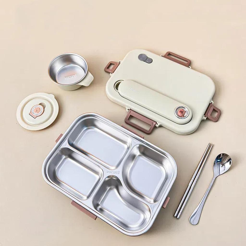 Capybara 304 Stainless Steel Divided Lunch Box With Bowl & Cutlery Microwave Students Portable Large Capacity Bento Box