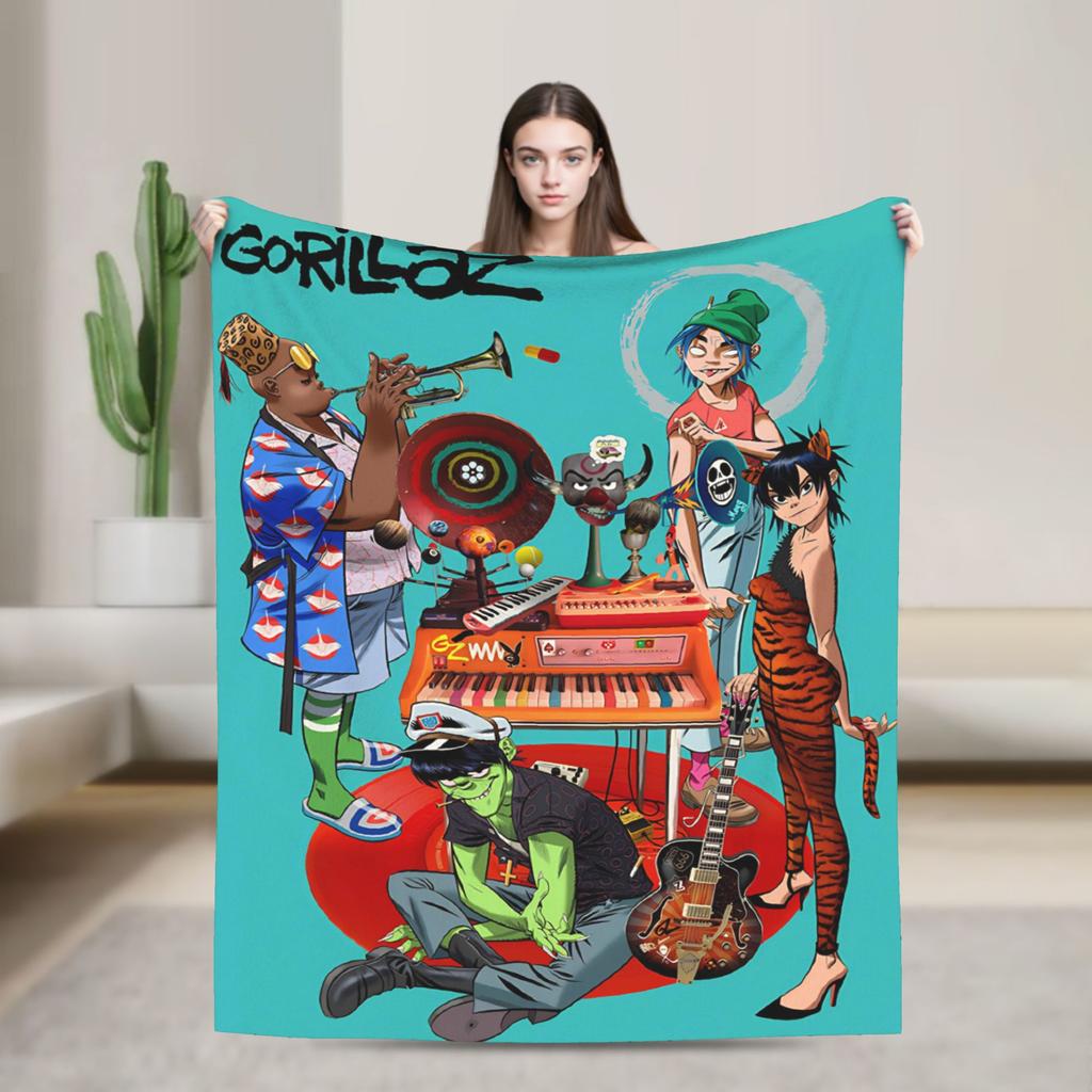 Музыкальная группа Gorillaz Пледы Punk Rock Теплые с принтом Плюшевые пледы для домашнего декора Путешествий Фланелевые покрывала Покрывала для кровати