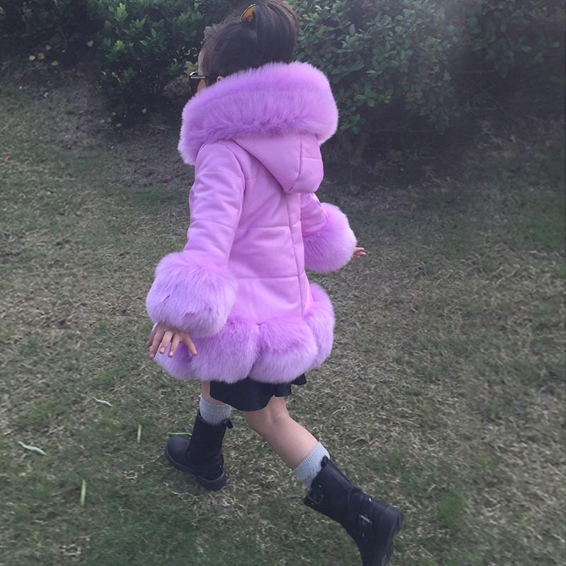 YUBAOBEI Christmas Winter Thick Warm Girls Leather Jacket Kids Soild Color Plush Stand Collar Hooded Coat
