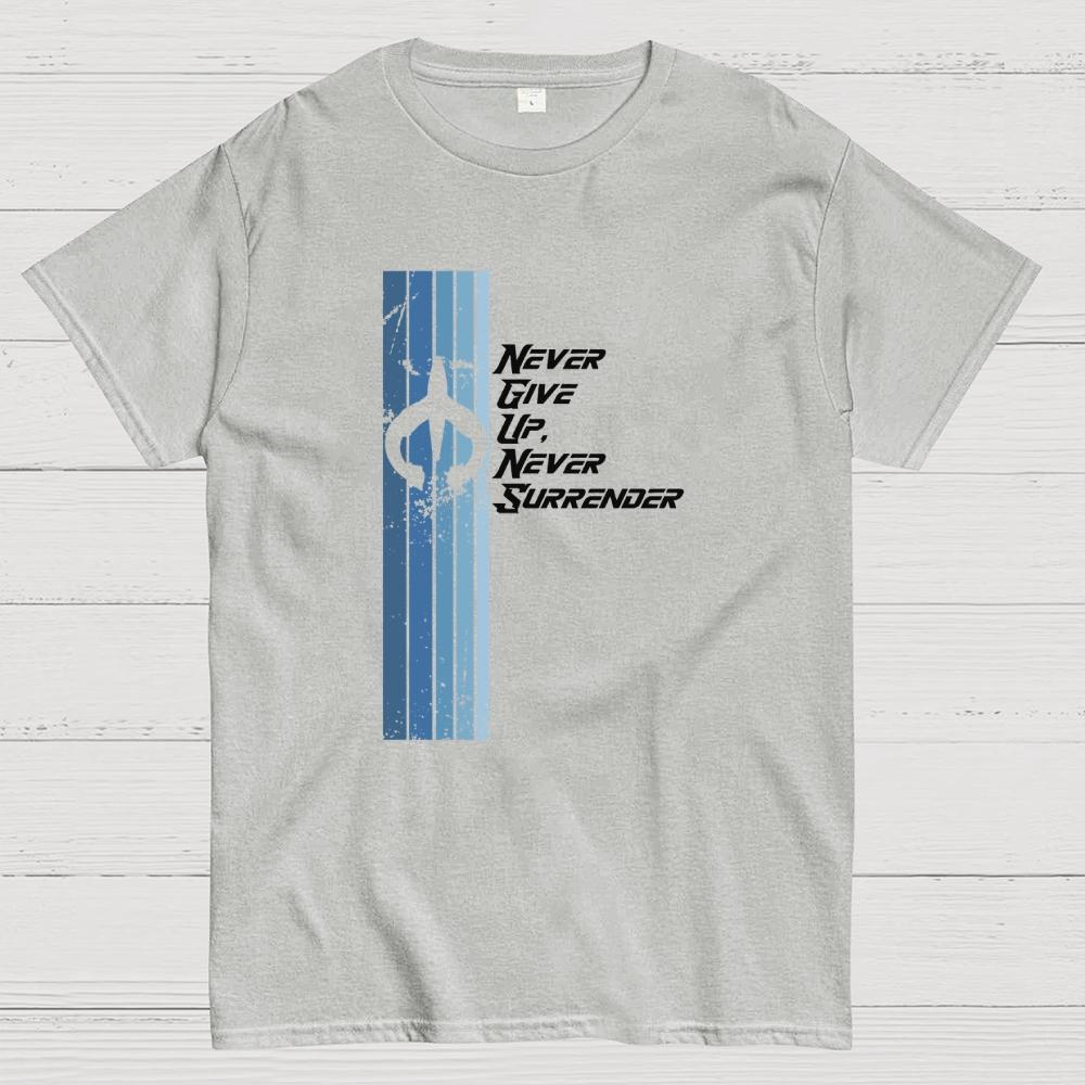 Retro Galaxy Quest Never Give up Never Surrender Cotton Casual Cool Loose T-Shirt