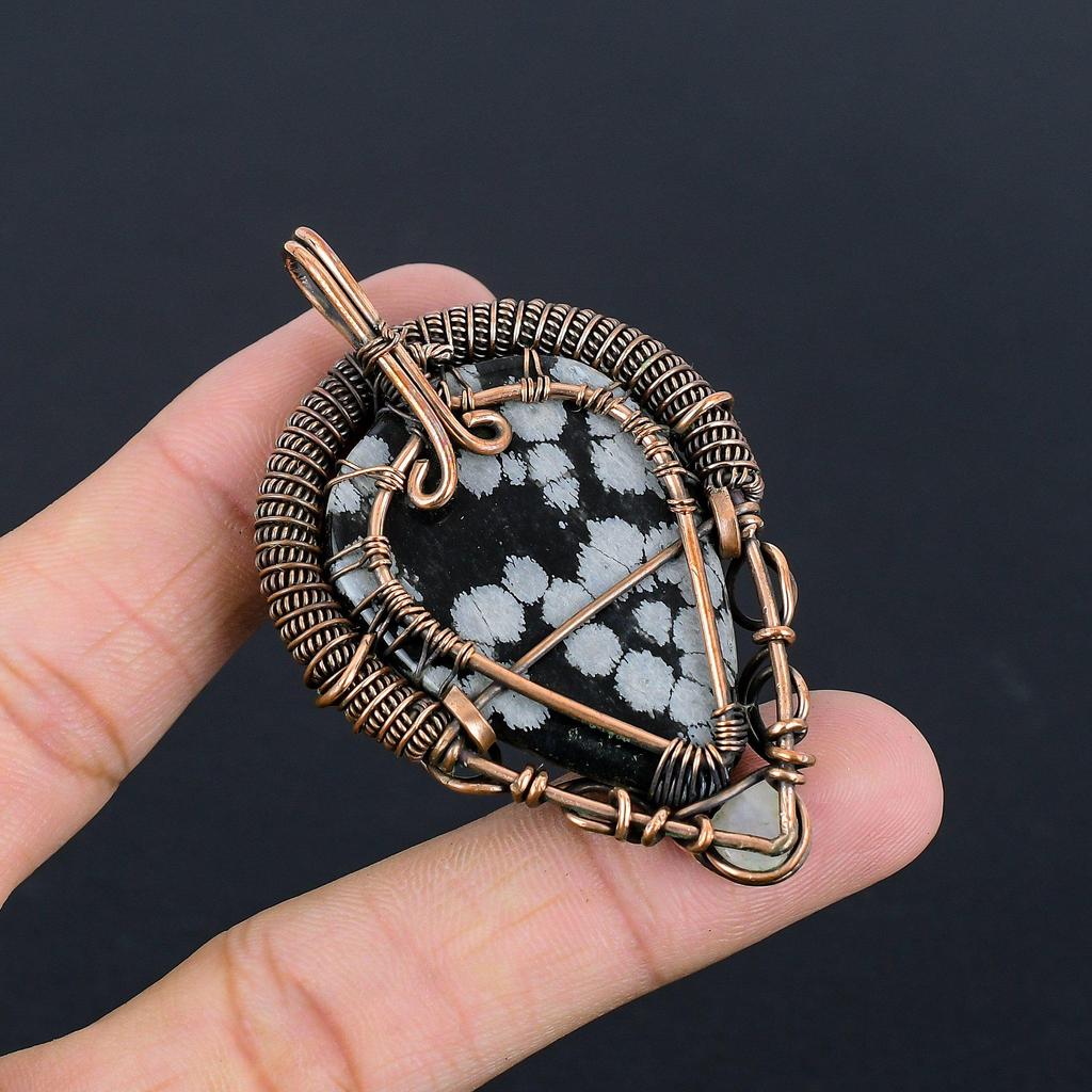 Tree Of Life Snowflake Obsidian Pendant, 999 Copper Wire Wrapped Gemstone Handmade Dainty Jewelry Pendant, For Her