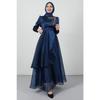 Stoned Organza Evening Dress Navy Blue