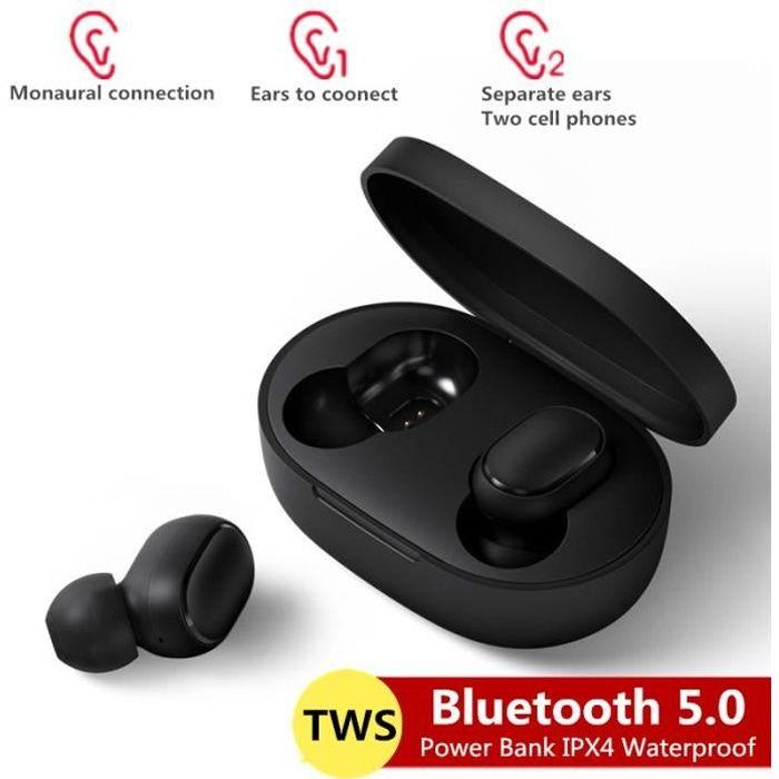 A6S TWS Bluetooth Earbuds for Redmi Airdots Wireless Headphones 5.0 Noise Cancelling Headset Mic for Xiaomi iPhone Huawei Samsung Black