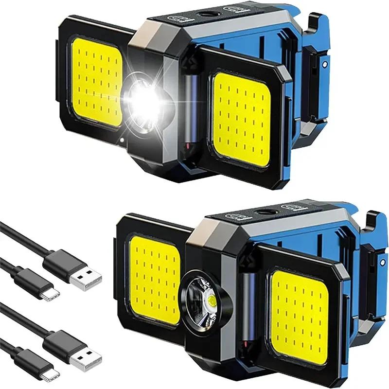 Мини-фонарик-брелок COB Work Light USB перезаряжаемая лампа со складными боковыми огнями на 90° Супер яркие портативные фонари