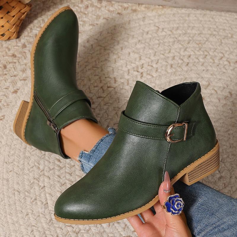 Women's Boots Martin Boots Autumn and Winter New Large Size Short Boots Pointed Middle Heel Belt Buckle Women's Boots