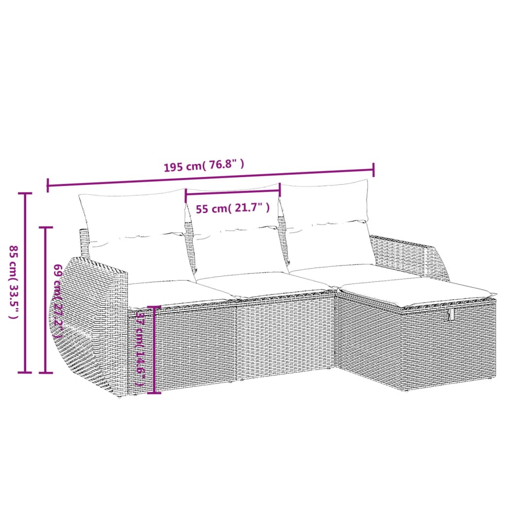 4 Piece Outdoor Sofa Set with Cushions Black PE Rattan