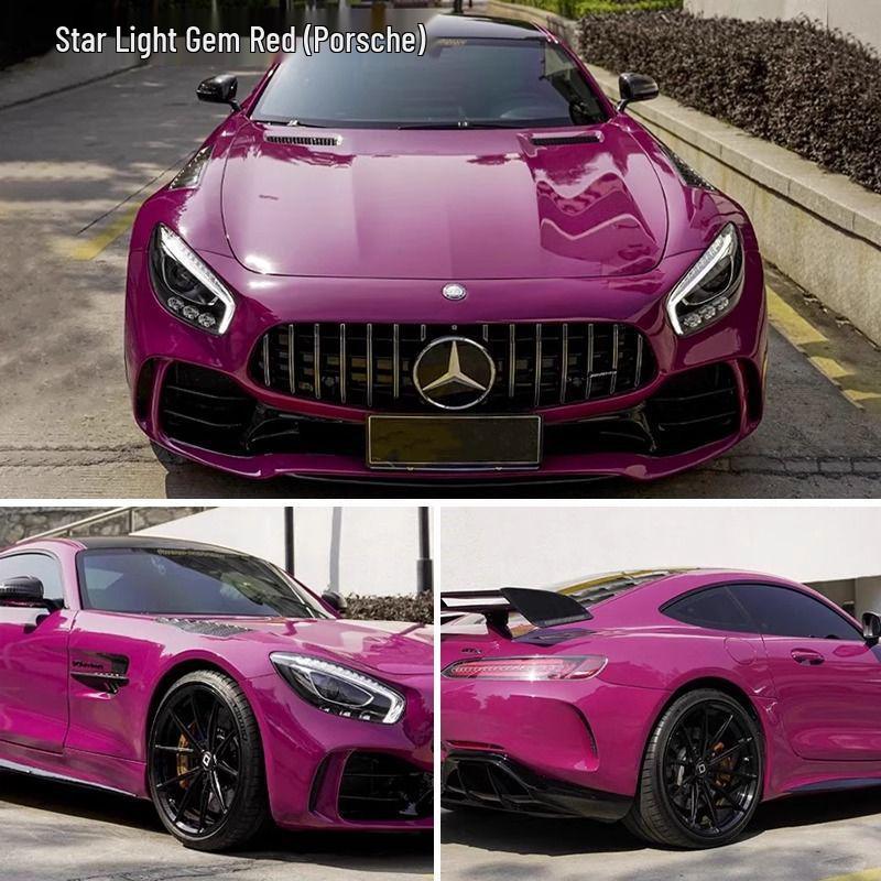 Car PET Film: Beetroot Purple, Glacier Blue, Piano White, Glossy Black - Full Vehicle Color Change Wrap.