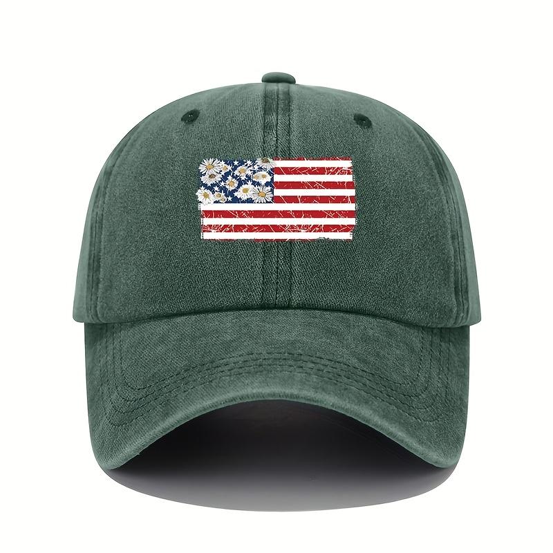 Retro American flag print baseball cap with sun protection and patriotic design for men and women to wear all seasons