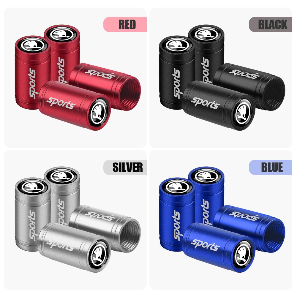 HRQB8 4Pcs Frosted Metal Car Styling Wheel Tire Valve Cap Stem Cover Accessories For Skoda Rapid Octavia A5 RS Kodiaq Fabia A7 Octavia