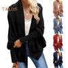 Женский кардиган, пальто без воротника, летучая мышь, длинный рукав, открытый спереди, вязаное пальто, эластичные манжеты, однотонный свободный крой, вязаный кардиган