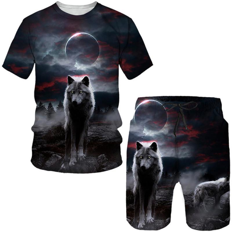 Классические футболки/комплекты с 3D принтом волка, летние мужские и женские футболки и шорты, индивидуальный спортивный костюм для бега в стиле хип-хоп, уличная одежда