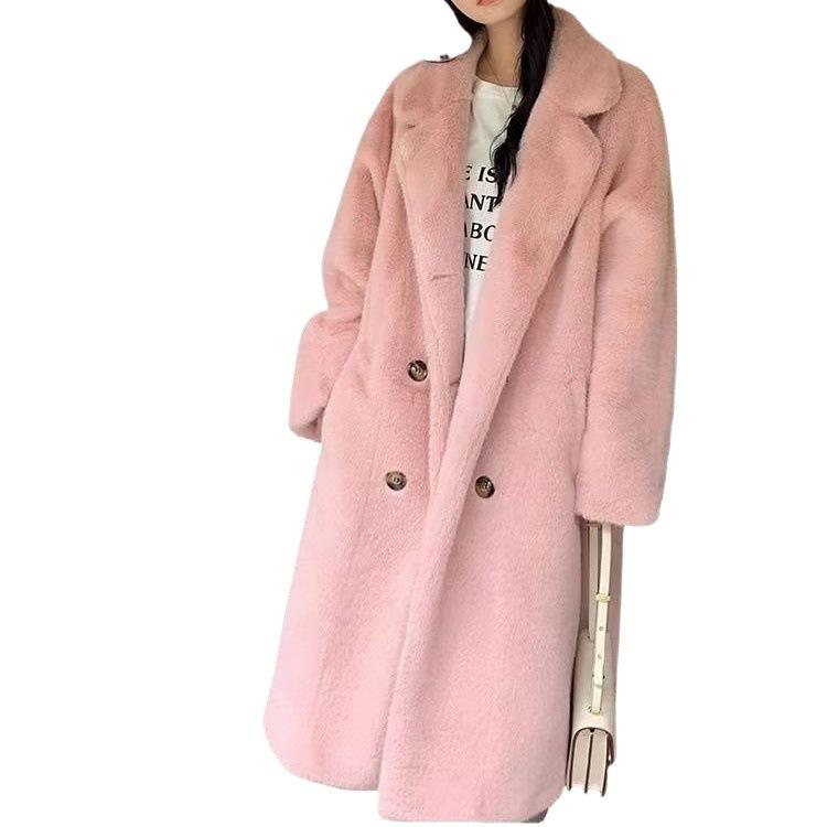 European and American long winter coat women's suit collar imitation mink hair Merad fur fur coat trendy coat