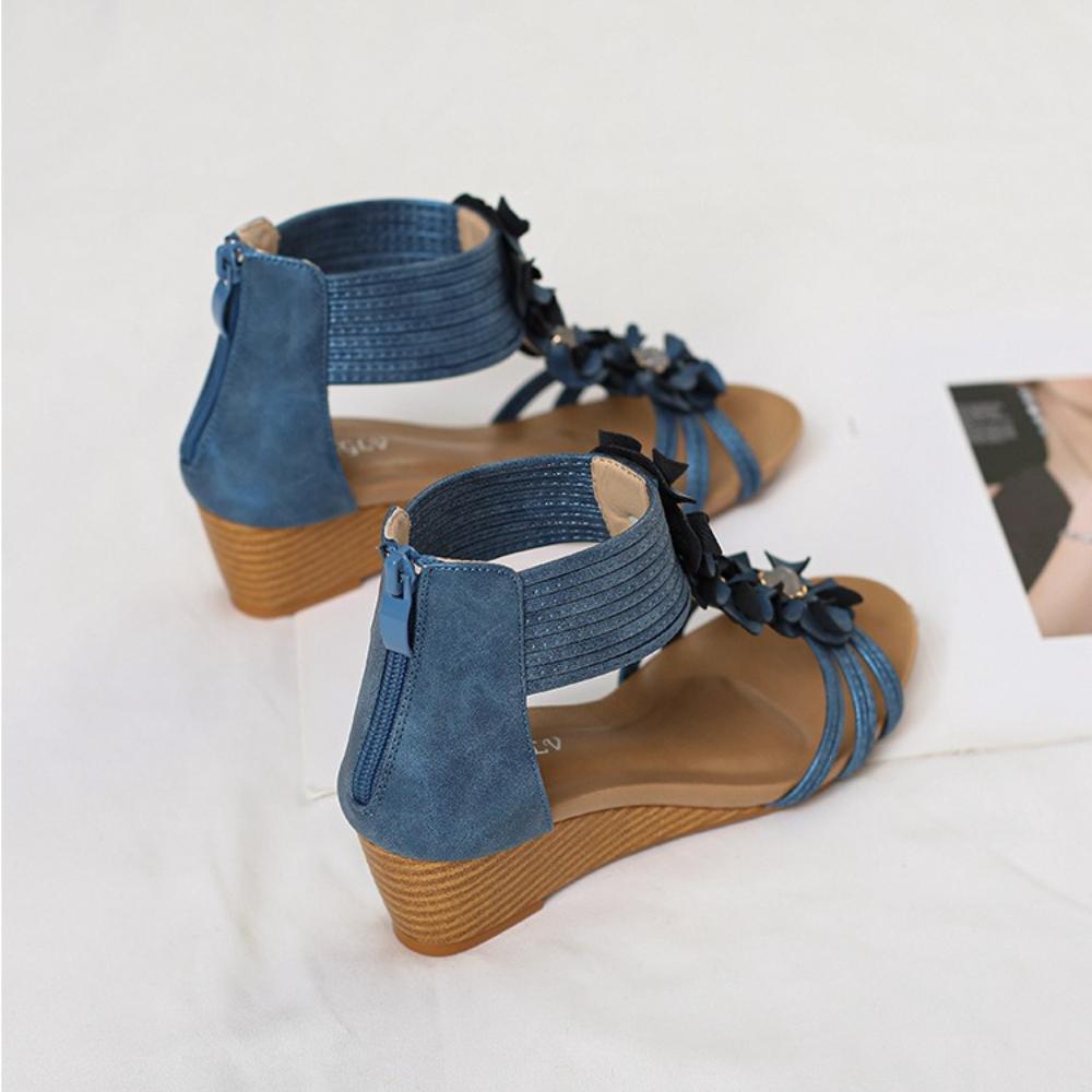 New Summer Women Bohemian Ethnic Wedge Platform Roman Sandals, Floral Design For Dress Matching