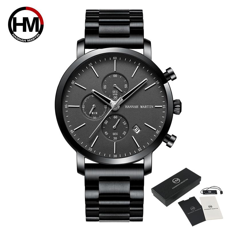 Hannah Martin Men Quartz Watches Top Brand Fashion Multifunction Small Dial Mesh Business Waterproof Wrist Watches