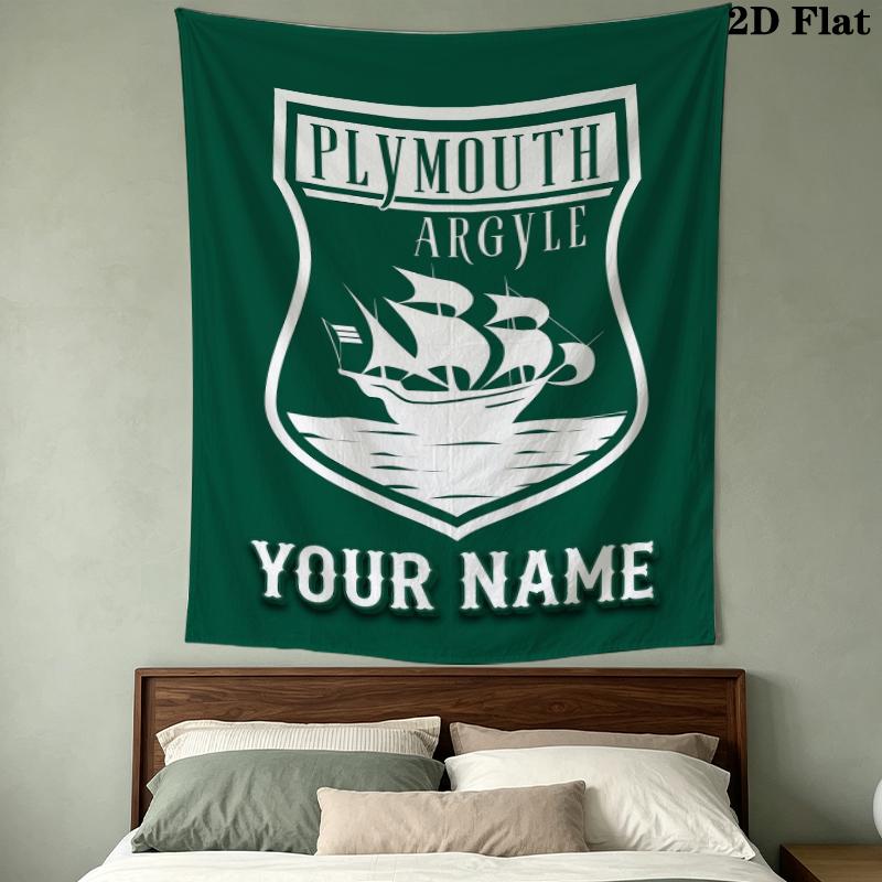 Custom Name Plymouth Argyle Wall Tapestry Aesthetic Wall Hanging Printed Fabric Blanket Decorative Tapestries for Bedroom Living Room Home Decor