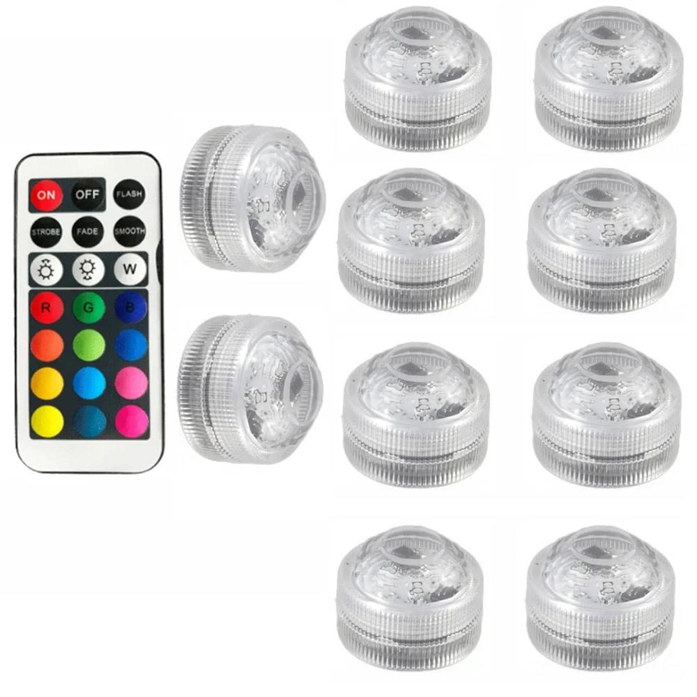 10 LEDs Submersible Light with Remote Control Battery Powered Underwater Night Lamp for Pool Vase Bowl Wedding Party Decoration