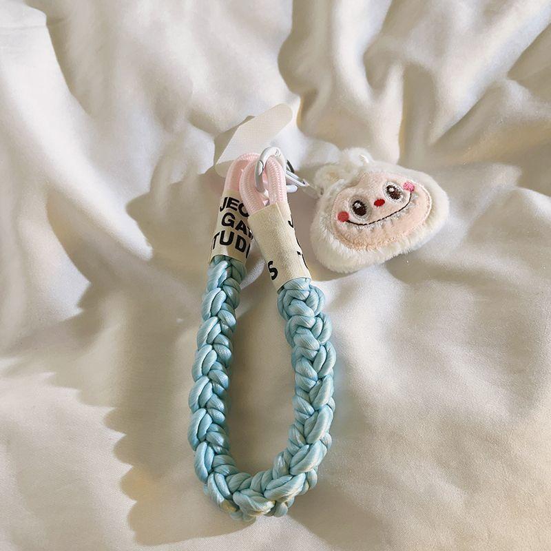 Girl Cute White Rag Cloth Head Pendant Mobile Phone Case Lanyard Wrist Strap Fried Dough Twists Rope Car Key Chain Universal