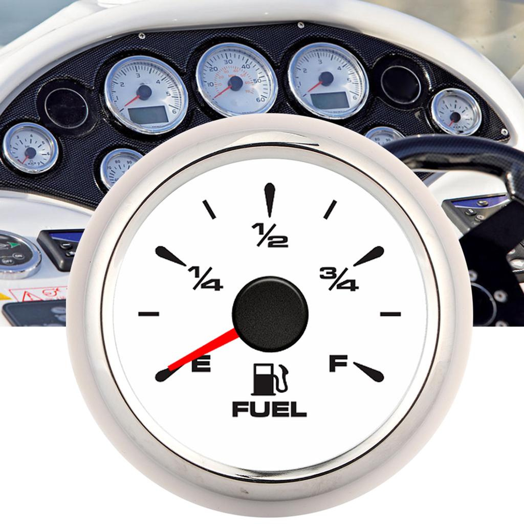 2in 190ohm Fuel Level Gauges Digital Display 8 Colors Backlight for 12V 24V Motorcycle Car YachtWhite Dial Silver Frame