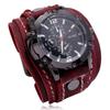 Punk Retro Large Dial Hand-stitched Cowhide Watch with Hip Hop Leather Bracelet
