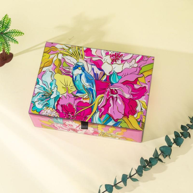 Hand-Painted Stained Glass Jewelry Box Women Animal Motif Decorative Storage Case Pink Flamingo White Elephant Design