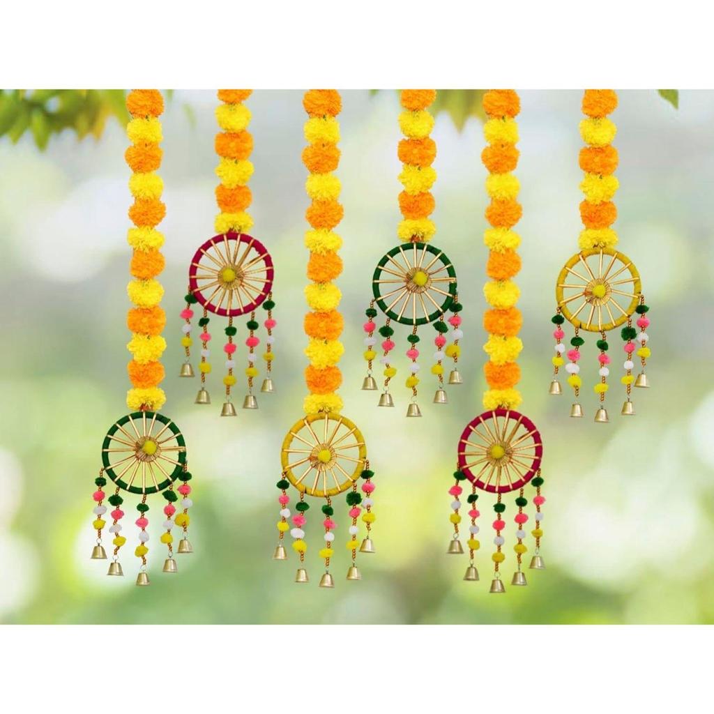 Пушистые цветы висят для украшения дома и офиса Предметы декора Дивали для домашнего декора Искусственные цветы для украшения Упаковка из 6 пластиковых предметов;шерсть