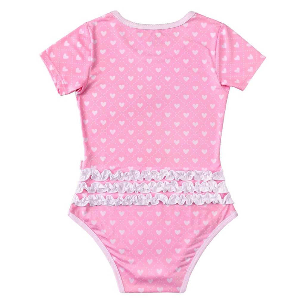 Pajamas with Ruffles Smooth Silky Texture Bodysuit Pink 2XL [LittleForBig] Women's [Embarrassing Baby]