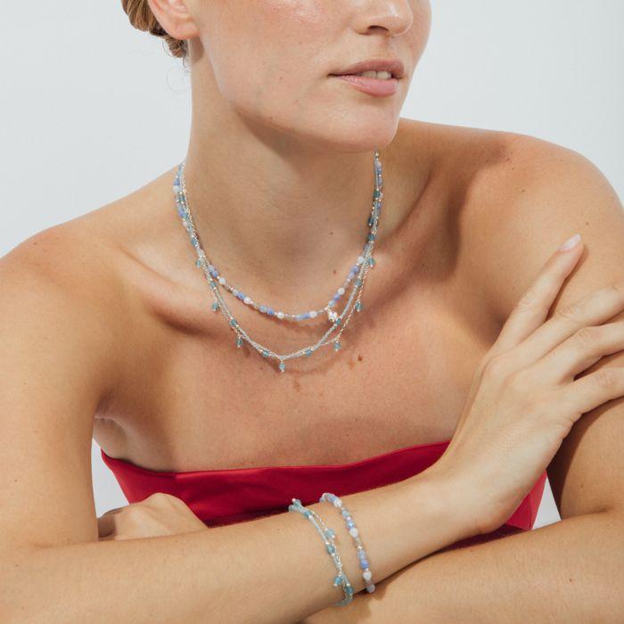 Collier - LUXENTER - Likdu - cristal bleu - finition rhodiée - 42 cm + 3 cm